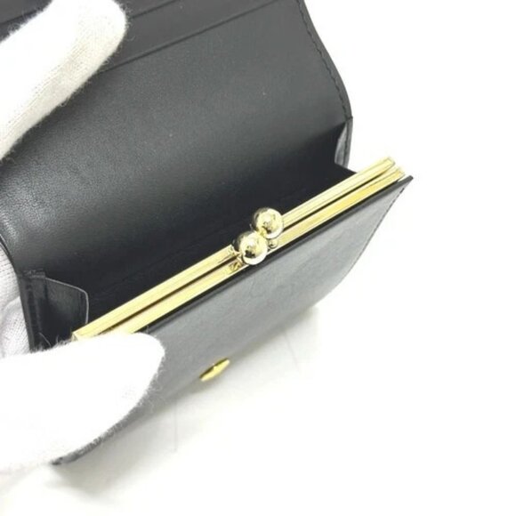 Cowhide kisslock wallet | Matsunoya – ZAKKAsine OMEGA Kisslock Short Wallet Compact Wallet Folded wallet Leather Black Unused